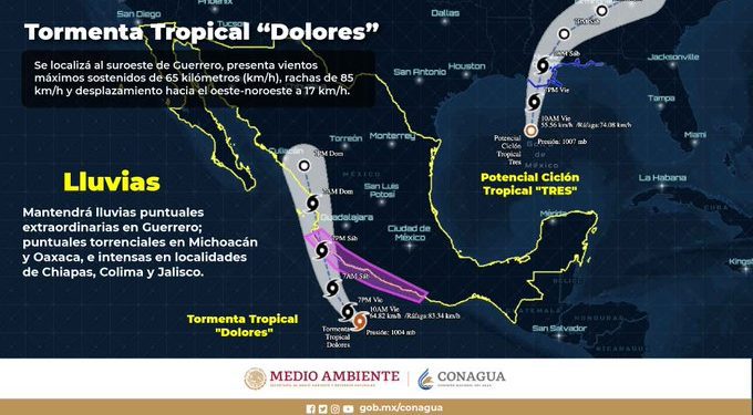 Tormenta Tropical «Dolores» amenaza a Michoacán, Colima, Nayarit, Jalisco y Sinaloa