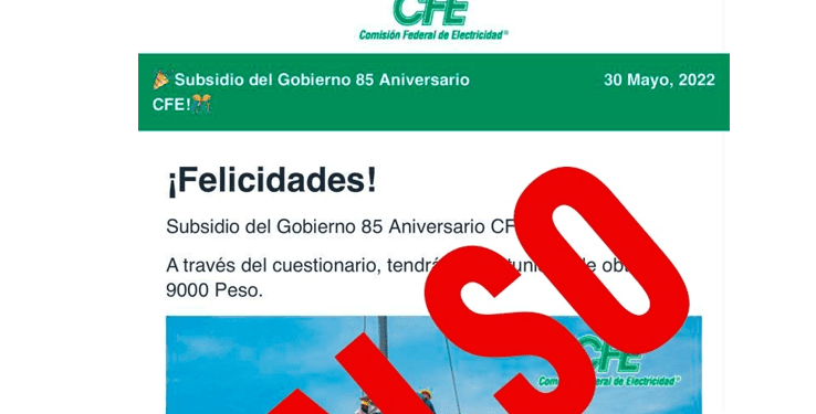 CFE alerta sobre la inexistencia de una campaña de pago de subsidios a usuarios