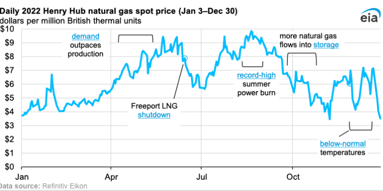 Costo promedio del gas natural al mayoreo de EEUU en 2022 es el más alto desde 2008